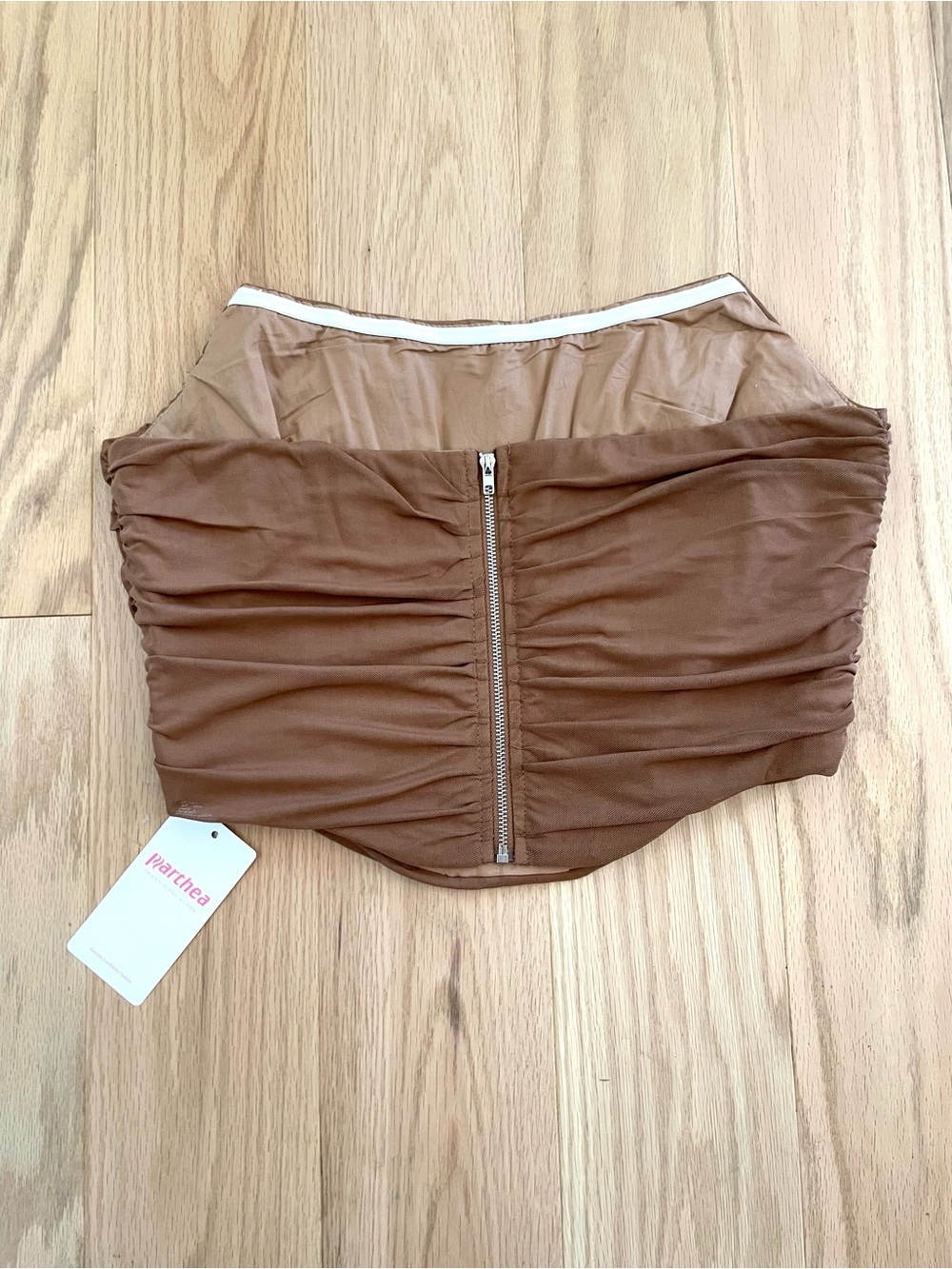 NWT Corset Top Brown Ruched Strapless Bustier Bodice Cropped Tube Parthea Sz XL - Picture 4 of 10